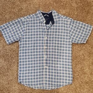 Boys Blue and White Plaid Casual Shirt, Size 12/14